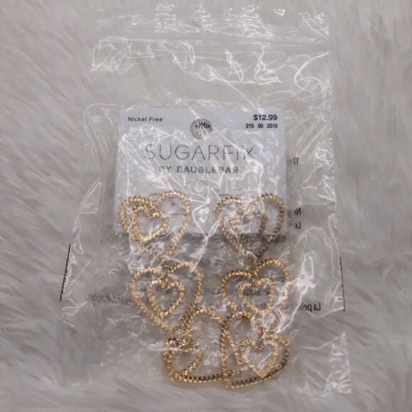SUGAR FIX Stacked Gold Heart Drop Earrings "GOLD" (Nickel Free) NEW!!! - Picture 5 of 7